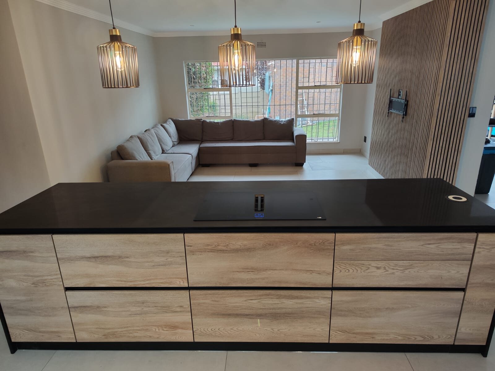 Black and white fluted kitchen island