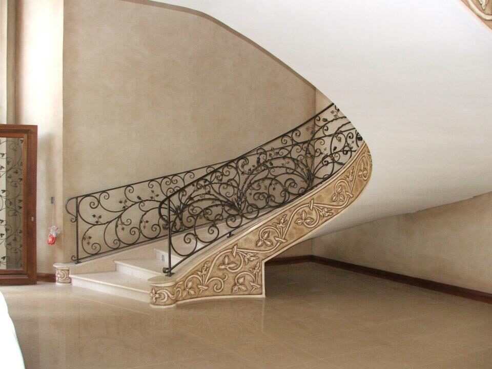Ornate wrought iron staircase
